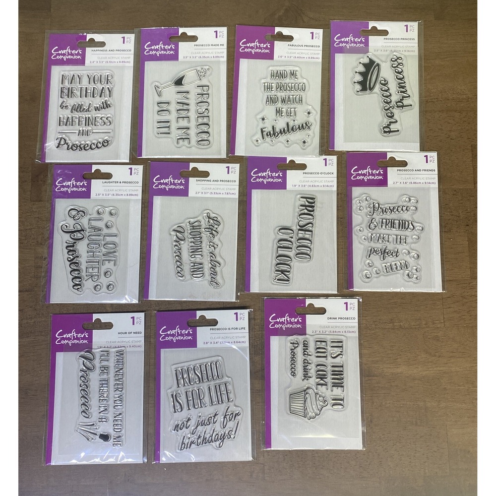 Lot of 11 Crafter's Companion Acrylic Stamps Prosecco Wine Humor Sentiments
